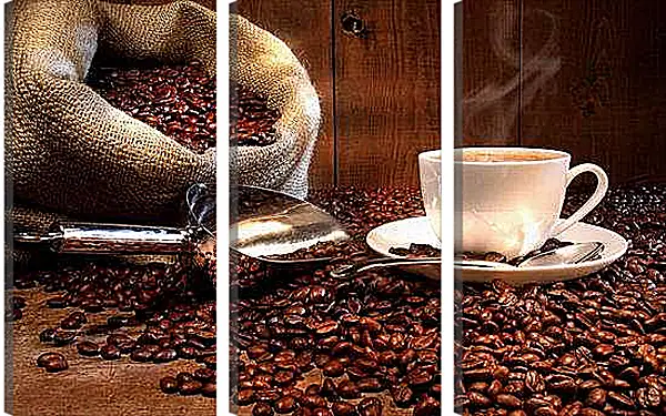 Модульная картина - Чашка и зёрна кофе. Ароматное Утро.