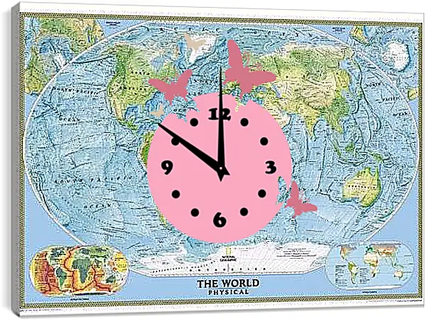 Часы картина - Физическая карта мира