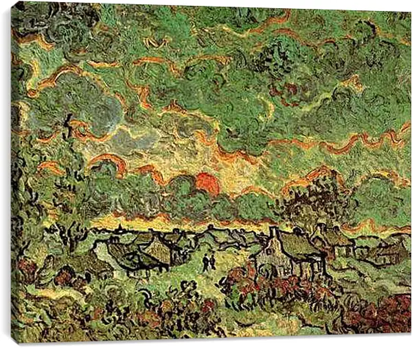 Постер на подрамнике - Cottages and Cypresses Reminiscence of the North. Винсент Ван Гог