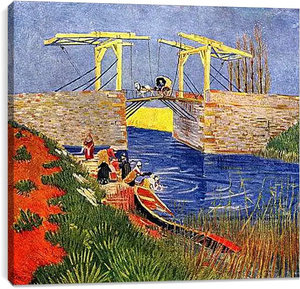 Постер на подрамнике - The Langlois Bridge at Arles with Women Washing. Винсент Ван Гог