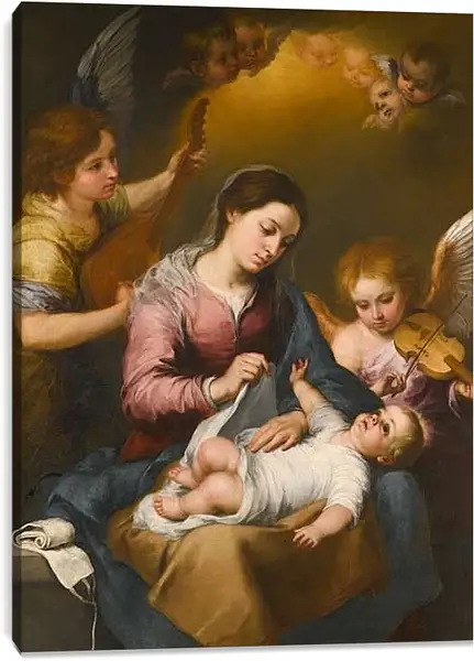 Постер на подрамнике - Мария и Младенец с музицирующими ангелами. Бартоломе Эстебан Мурильо