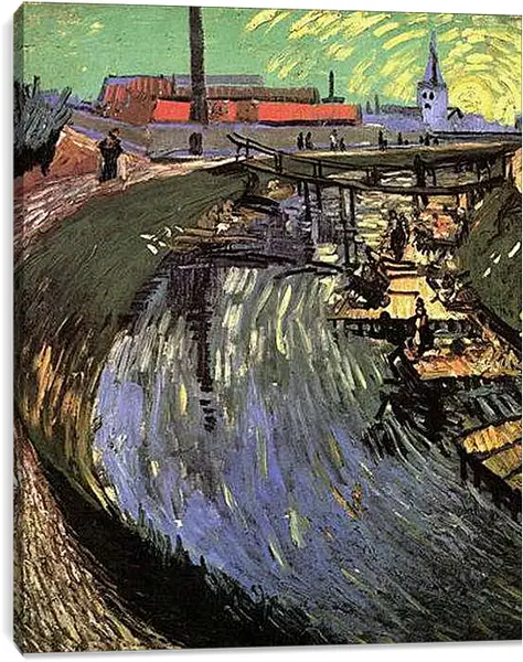 Постер на подрамнике - Canal with Women Washing. Винсент Ван Гог
