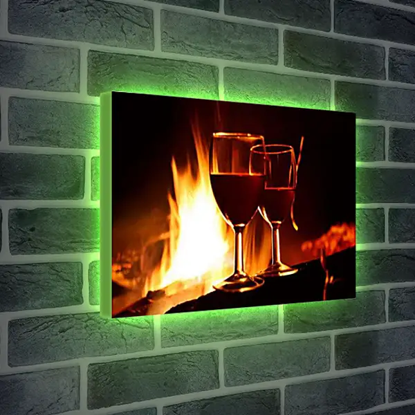 Лайтбокс световая панель - Вино возле камина. Тепло и Вино.