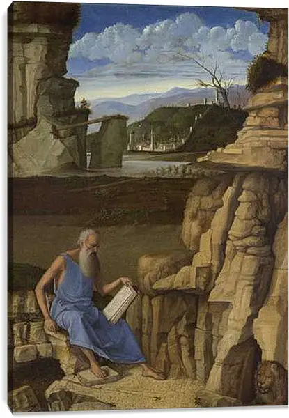 Постер на подрамнике - Saint Jerome reading in a Landscape. Джованни Беллини