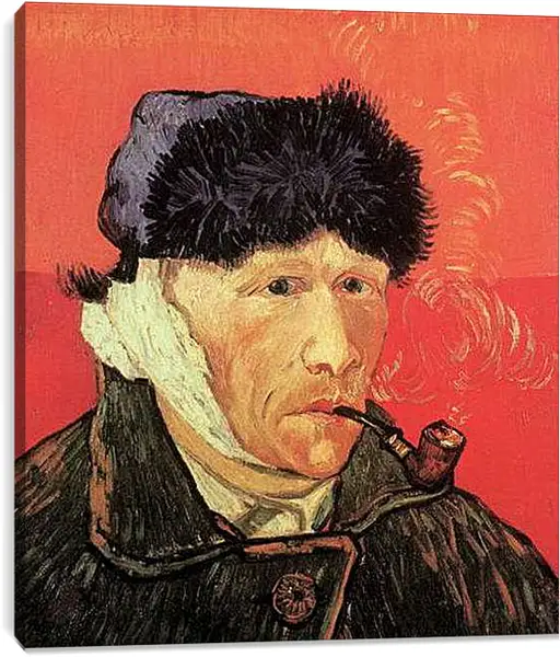 Постер на подрамнике - Self-Portrait with Bandaged Ear and Pipe. Винсент Ван Гог