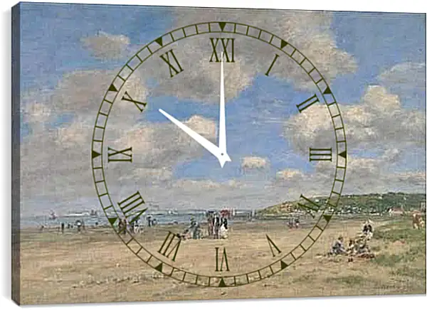 Часы картина - The Beach at Tourgeville-les-Sablons. Эжен Буден