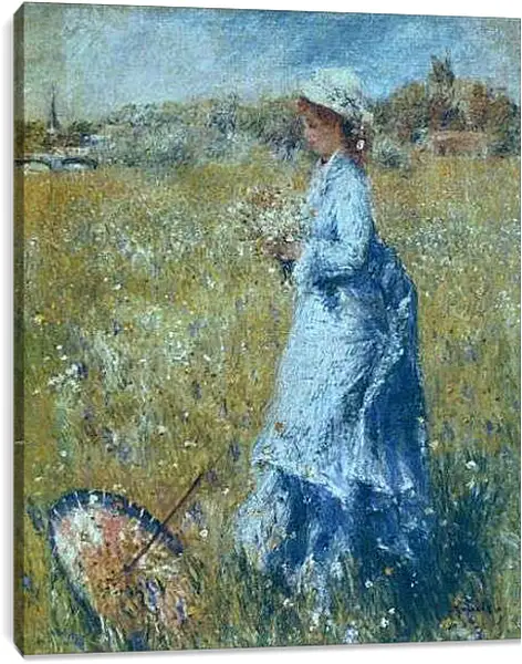 Постер на подрамнике - Girl Gathering Flowers. Пьер Огюст Ренуар