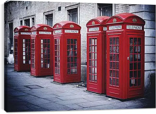 Постер на подрамнике - Красные телефонные будки
