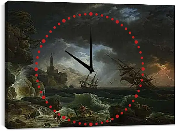 Часы картина - A Shipwreck in Stormy Seas. Клод Жозеф Верне
