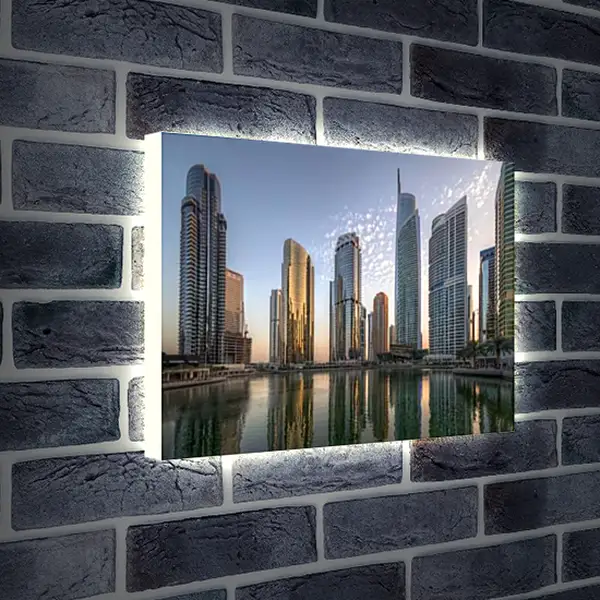Лайтбокс световая панель - Отражение небоскрёбов в воде. Дубай