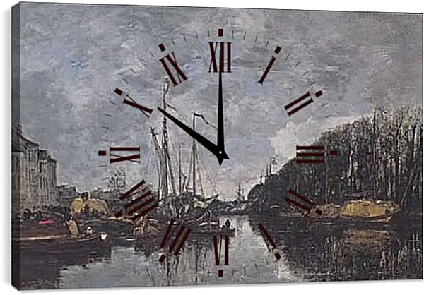 Часы картина - Kanal an der Allee Verte in Brussel. Эжен Буден