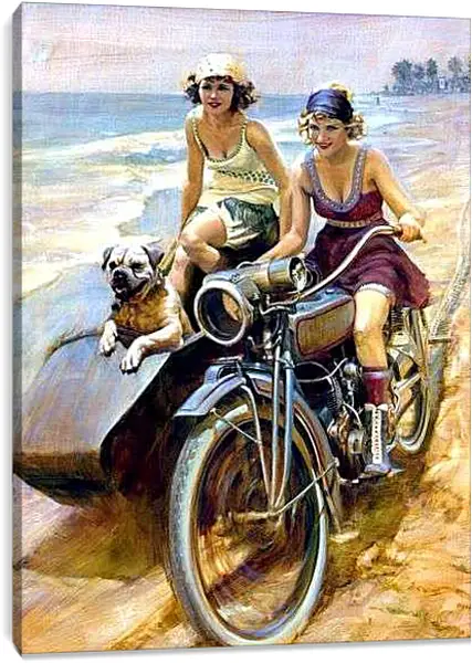 Постер на подрамнике - Подружки на моте