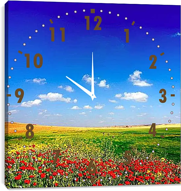 Часы картина - Поле цветов и небо