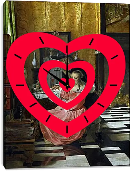 Часы картина - An Interior, with a Woman refusing a Glass of Wine. Ян (Йоханнес) Вермеер