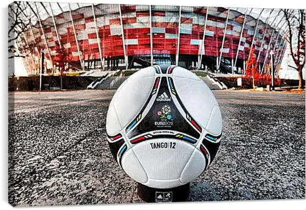 Постер на подрамнике - Мяч на фоне стадиона