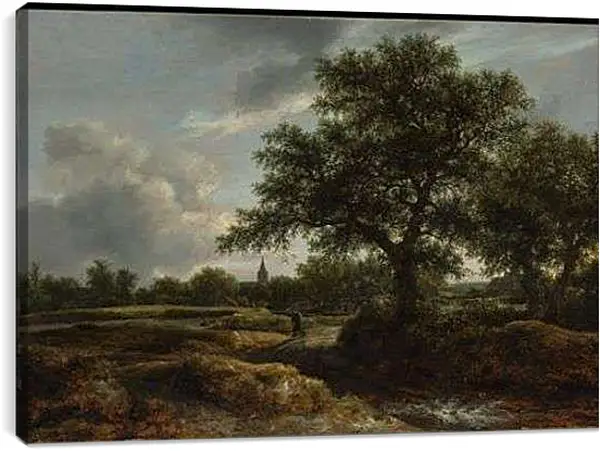 Постер на подрамнике - Landscape with a Village in the Distance. Якоб ван Рейсдал