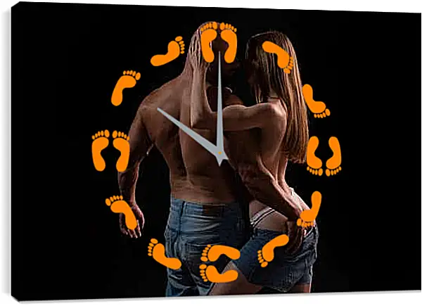 Часы картина - Мужчина и девушка на чёрном фоне