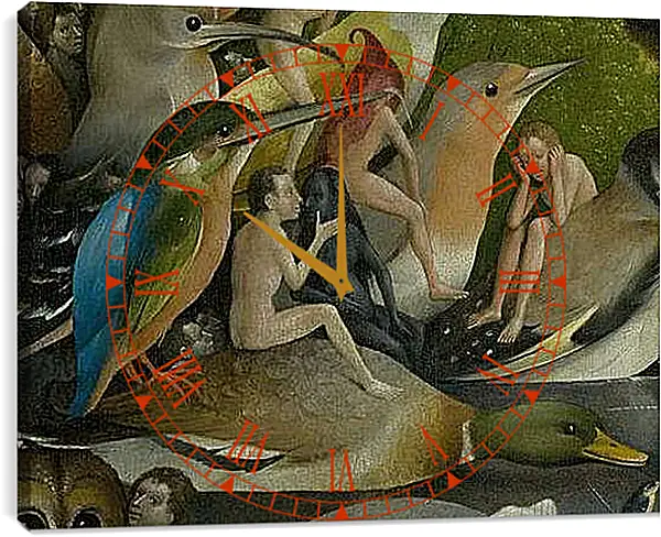 Часы картина - Bird and Man riding a duck. Иероним Босх