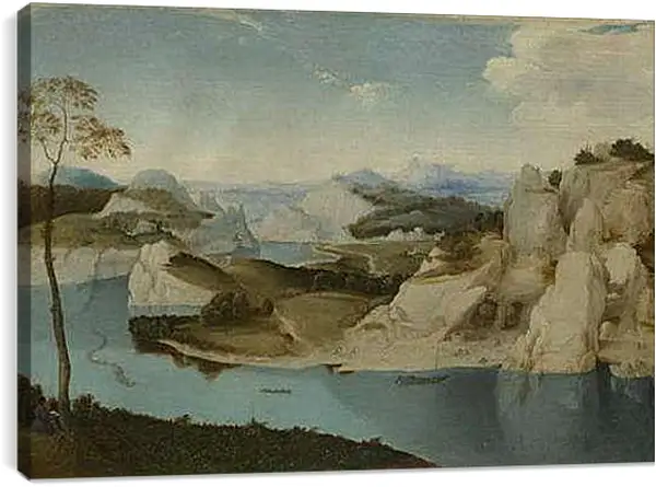 Постер на подрамнике - Landscape - A River among Mountains. Брейгель Питер Старший