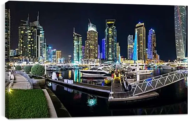 Постер на подрамнике - Яхты на фоне небоскрёбов. Дубай