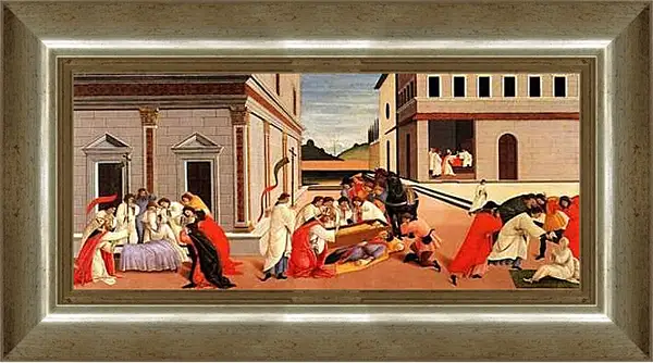 Картина в раме - Three Miracles of Saint Zenobius. Сандро Боттичелли