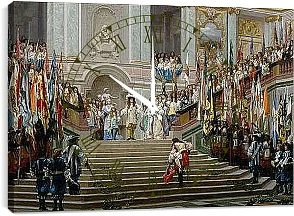 Часы картина - Прием принца Конде Людовиком XIV в Версале в 1674 году. Жан-Леон Жером