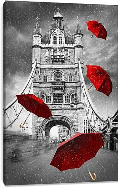 Постер на подрамнике - Красные зонты