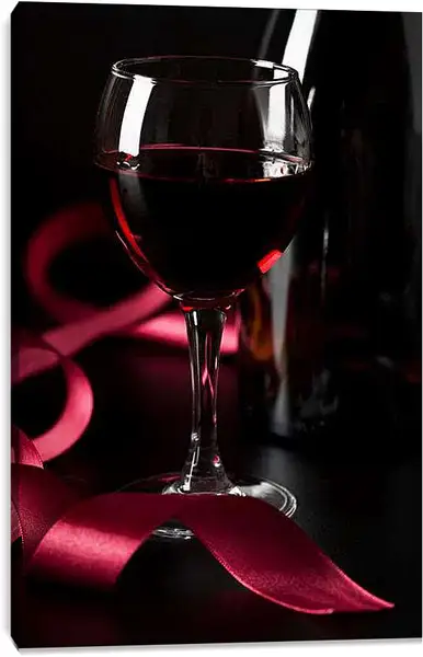 Постер на подрамнике - Красное вино, красная лента. Винная элегия.
