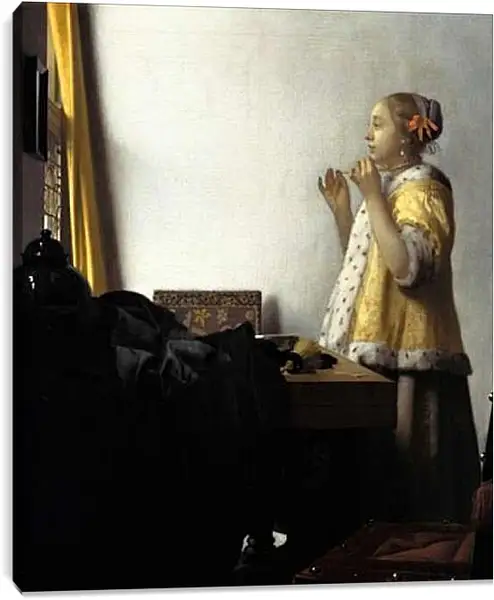 Постер на подрамнике - Young Woman with a Pearl Necklace. Ян (Йоханнес) Вермеер