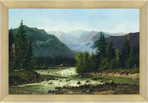 Картина в раме - Швейцарский пейзаж. Мещерский Арсений