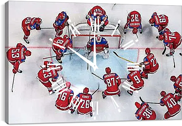 Часы картина - Команда. Сборная России по хоккею. Вид сверху