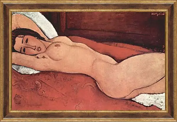 Картина в раме - Reclining Nude. Лежащая обнажённая 3. Амедео Модильяни