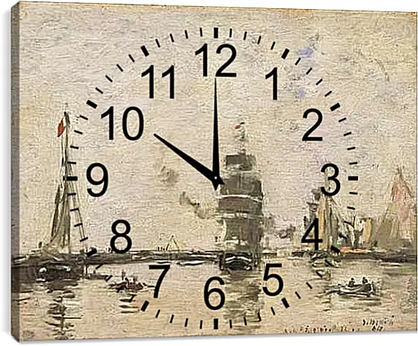 Часы картина - Boats in Trouville Harbor. Эжен Буден