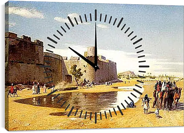 Часы картина - Арабский караван за стенами укрепленного египетского города. Жан-Леон Жером