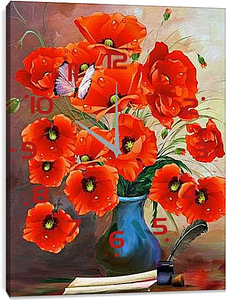 Часы картина - Маки в вазе