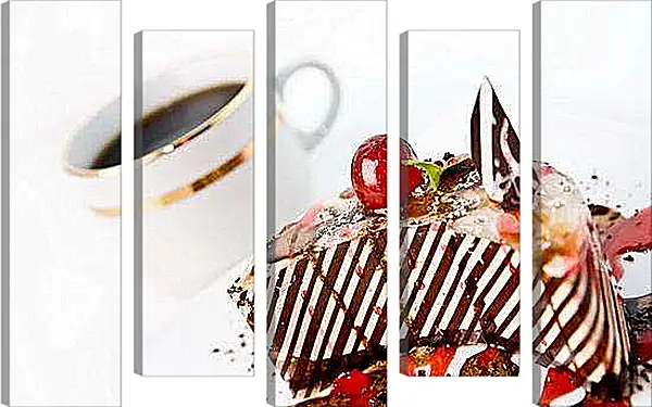 Модульная картина - Кусочек торта и чашка кофе. Сладкое утро.