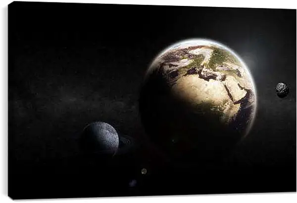 Постер на подрамнике - Планета земля на темном фоне