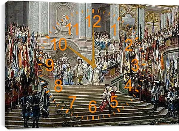 Часы картина - Прием принца Конде Людовиком XIV в Версале в 1674 году. Жан-Леон Жером