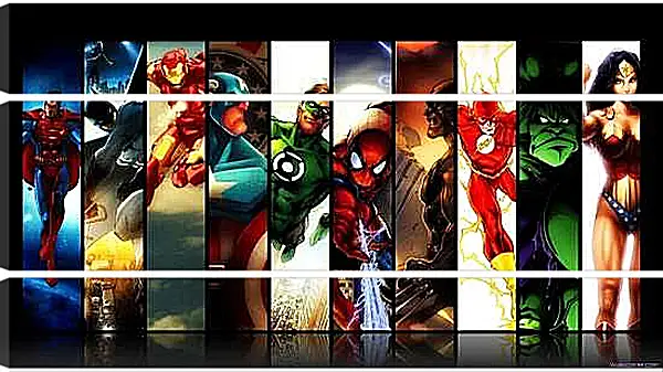 Модульная картина - Иллюстрация супергероев DC. Комиксы Marvel. Коллаж