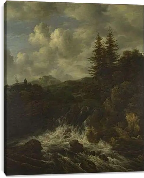 Постер на подрамнике - A Landscape with a Waterfall and a Castle on a Hill. Якоб ван Рейсдал
