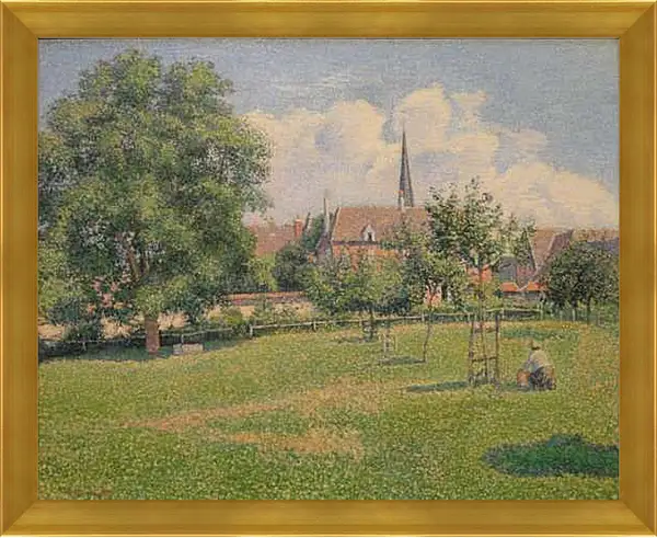 Картина в раме - Дом глухой женщины и колокольня в Эраньи. Камиль Писсарро