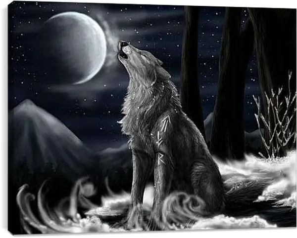 Постер на подрамнике - Волк воет на луну