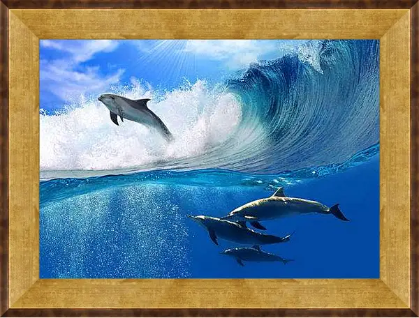 Картина в раме - Дельфины в море