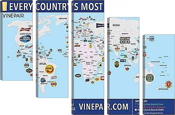 Модульная картина - Карта мира по популярности марок пива в странах