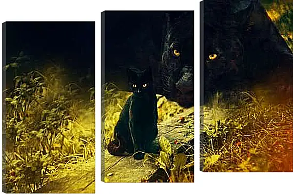 Модульная картина - Пантера и детёныш