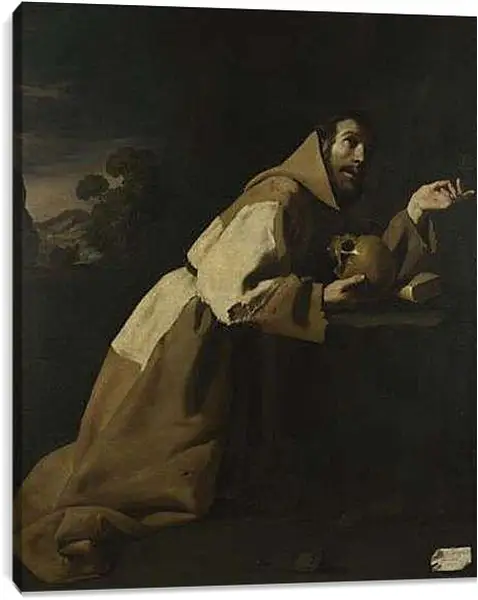 Постер на подрамнике - Saint Francis in Meditation. Святой Франциск в раздумии. Франсиско де Сурбаран