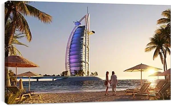 Постер на подрамнике - Вечерний Бурдж Аль Араб. Дубай