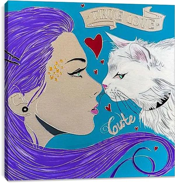 Постер на подрамнике - Девушка и кошка