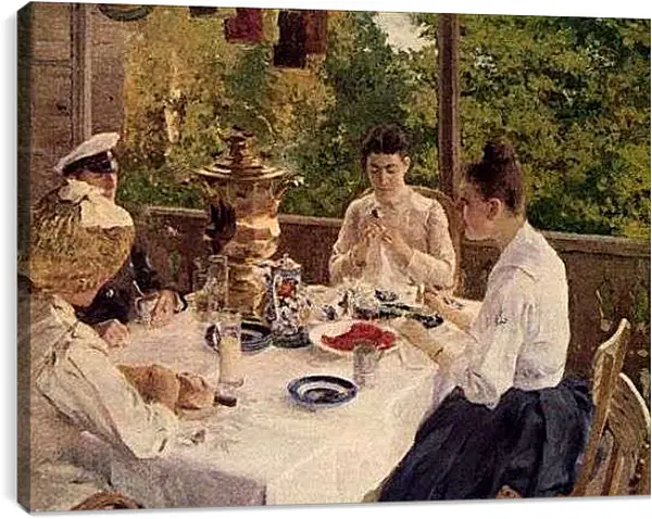 Постер на подрамнике - За чайным столом. Коровин Константин