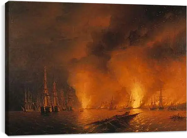 Постер на подрамнике - Синопский бой 18 ноября 1853г. Ночь после боя. Иван Айвазовский